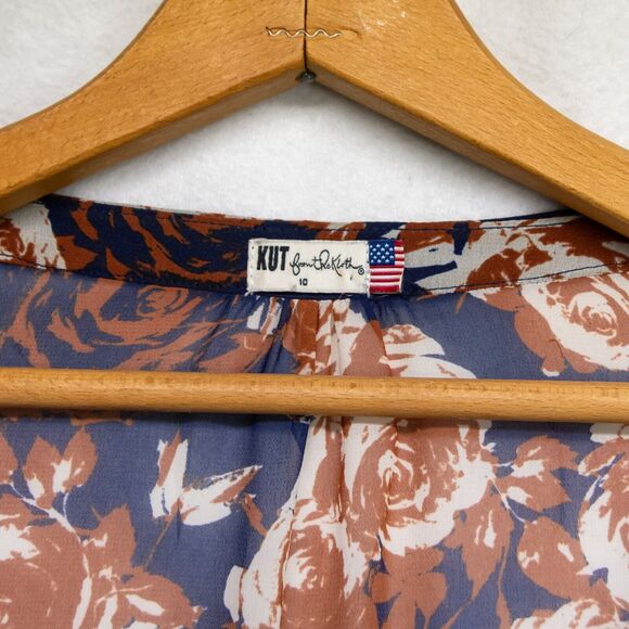 Women's Size 10 KUT FROM THE KLOTH Brown Floral Sheer Shift Knee Length Dress - Picture 3 of 4